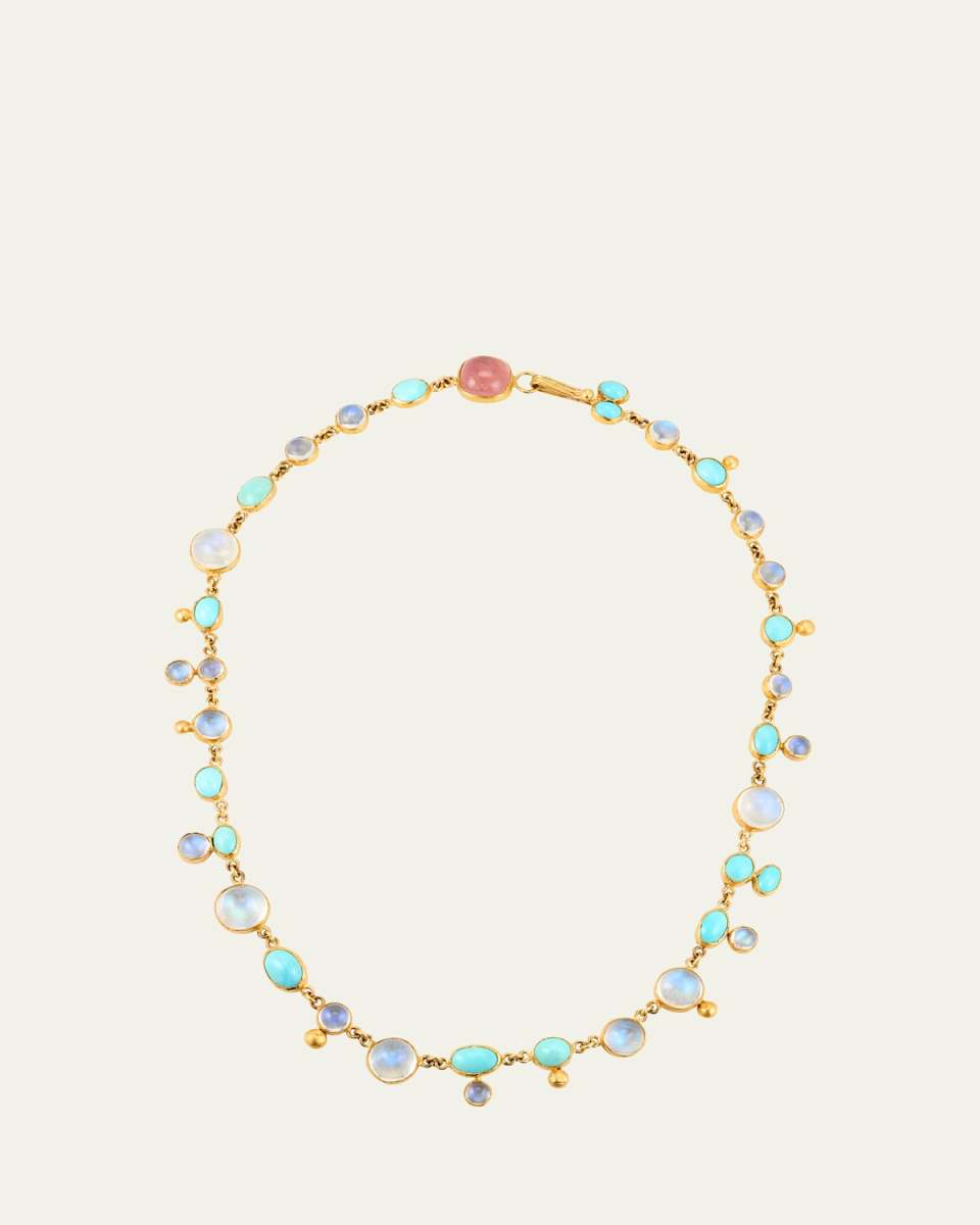 Delicate Moonstone, Gold Blob and Persian Turquoise Necklace, 17"L
